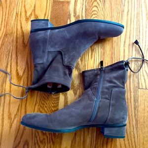 Aquatalia Lisa Waterproof Suede Brow Boots  low heel, ankle tie LIKE NEW!